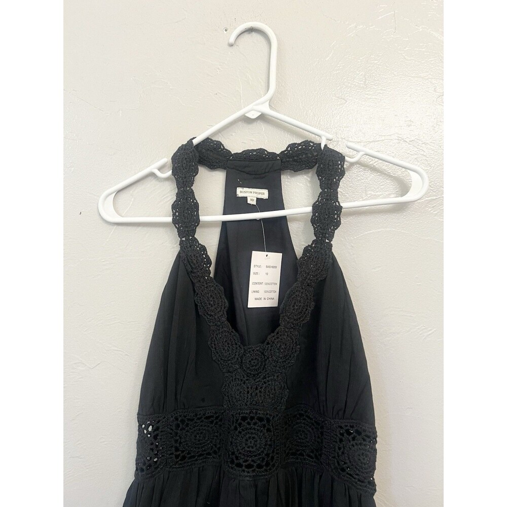 Boston Proper Black Crochet Maxi Dress Size 10 Gauzy Cotton New NWT Cover Up - Picture 3 of 9
